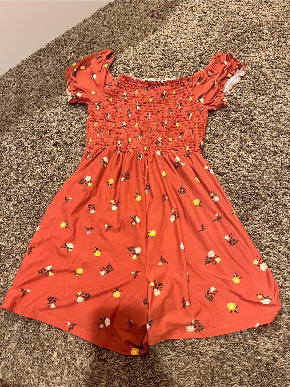 Girls' Red Floral Smocked Short-Sleeve Romper (REMOVING SOON)